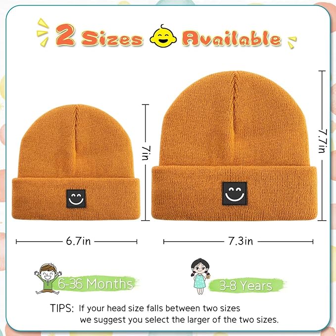 Baby Beanie Hat 3 Packs with Cute Smiley Face, Toddler Girls Boys Baby Hats - Image 2