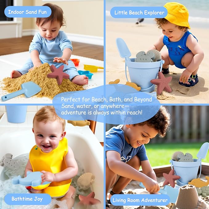 Baby Beach Toys for Toddlers 1-3, Collapsible Silicone Beach Bucket Shovel Set - Image 7