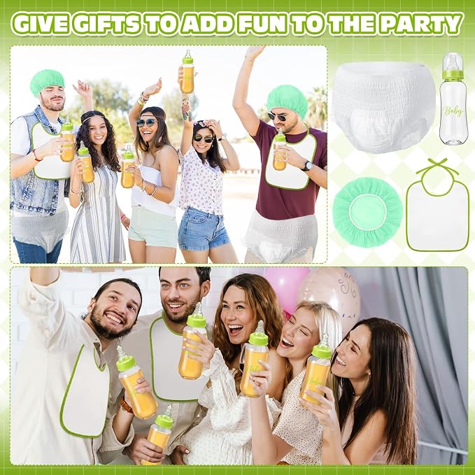 6 Sets Bottle Chug Baby Shower Games Juegos Para Plastic Baby Bottles Bibs Hat - Image 7