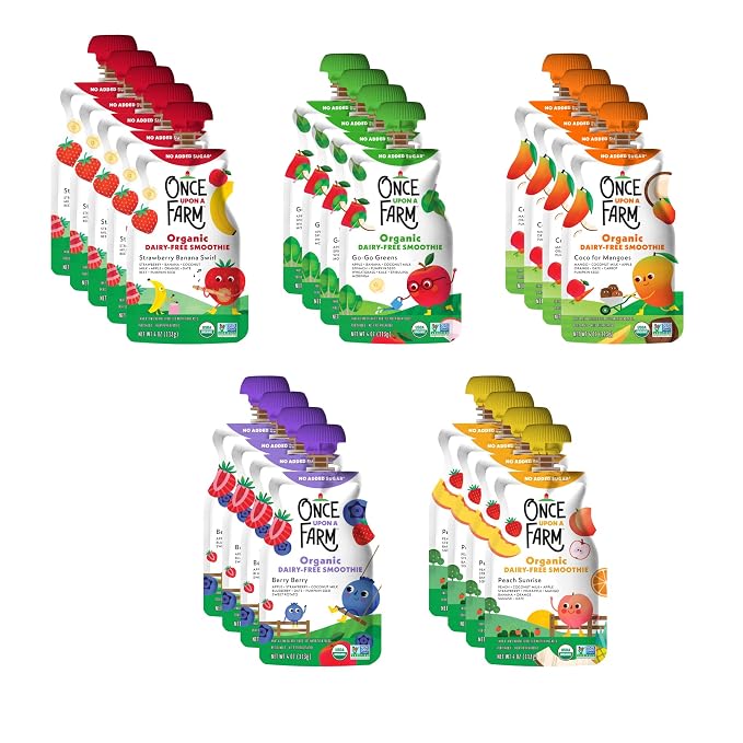 Once Upon a Farm Pouches, Dairy-Free Smoothie Variety Pack, Strawberry by OnceUponaFarm
