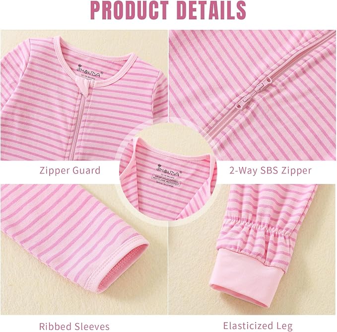 Jimonda Baby Sleeper Rompers, Unisex Boys Girls Zip-Front Pajamas One-Piece - Image 4