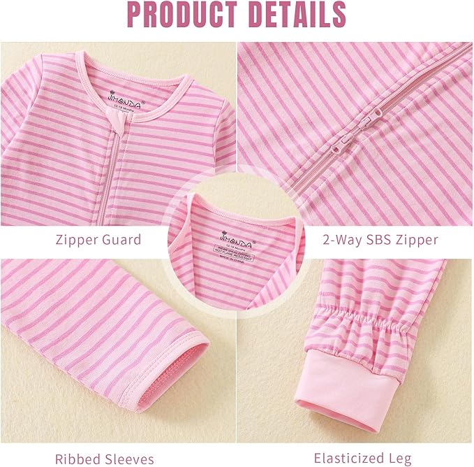 Jimonda Baby Sleeper Rompers, Unisex Boys Girls Zip-Front Pajamas One-Piece - Image 5