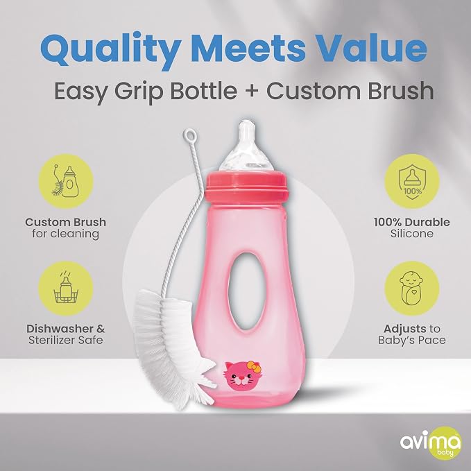Avima Easy Grip Anti Colic Baby Bottles, BPA Free, 8 oz. Wide Neck w/Medium - Image 3