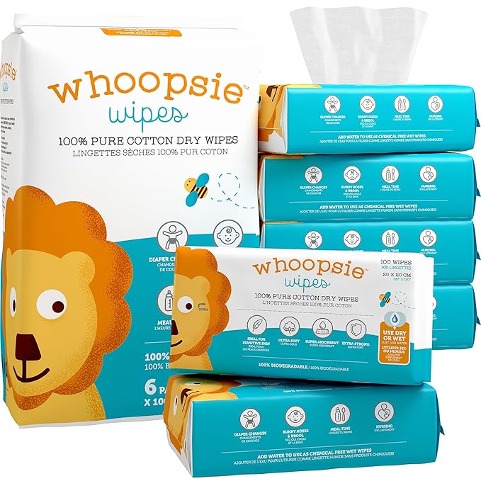 Whoopsie Wipes – The Original 100% Pure Cotton Dry Baby Wipes – Ultra Soft by WhoopsieWipes