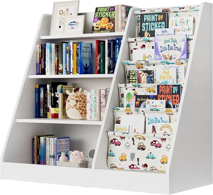 4 Tier Kids Wooden Bookshelf, Five Layer Sling Bookcase, Baby Storage Book Rack by HedoAjim