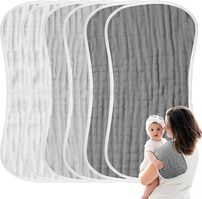 MUKIN Baby Muslin Burp Cloth Set of 6, Ultra Soft Absorbent Thick Cotton - Image 8
