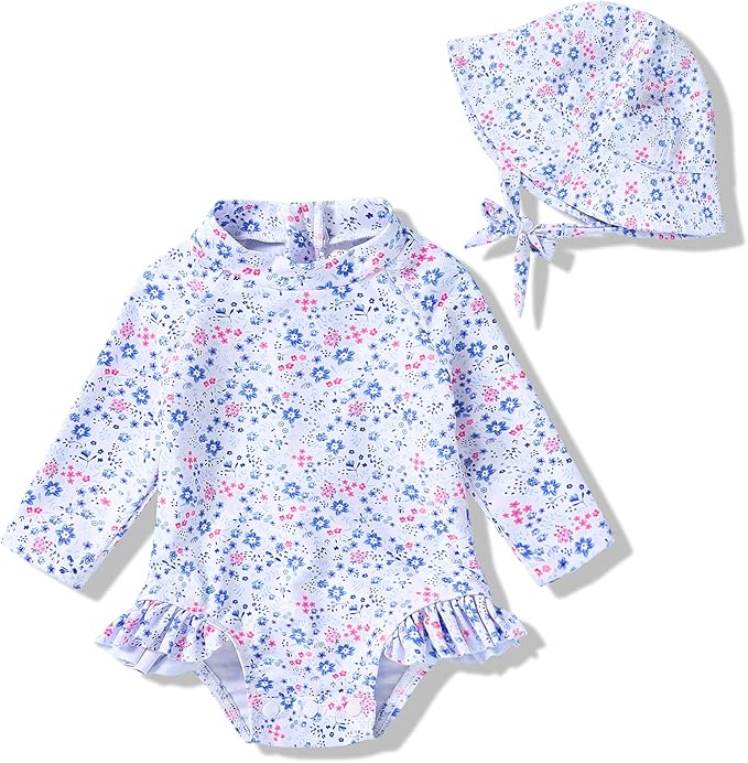 Infant Baby Girl Swimsuit One-Piece Long Sleeve Rash Guard by YOUNGERTREE