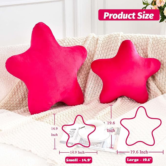 Hot Pink Star Throw Pillow, Cute Star Pillow Room Decor, Soft 14.9" Star Shaped - Image 2