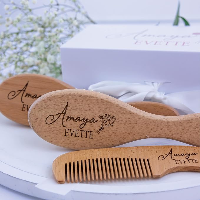 Custom Wooden Baby Brush Set | Personalized Wooden Baby Brush | Personalized - Image 4