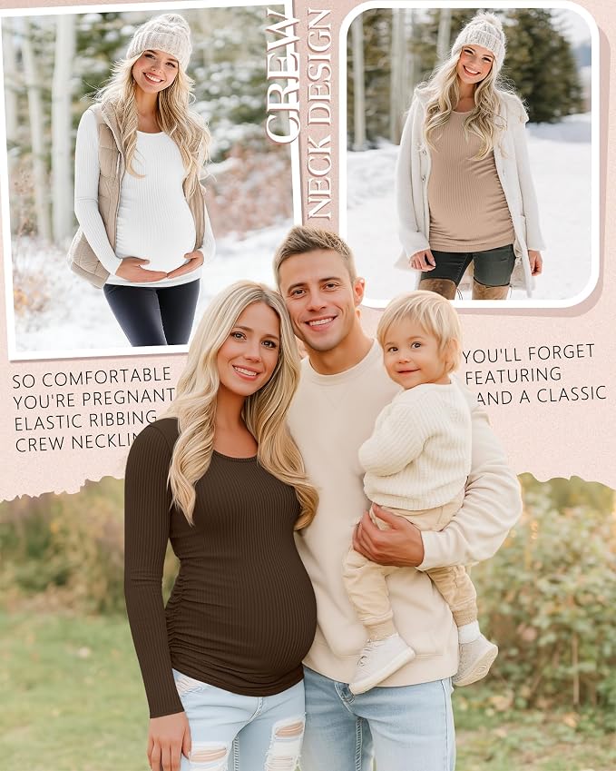 Riyiper 4 Pack Women's Maternity Shirts, Long Sleeve Cotton Ribbed Pregnancy - Image 4