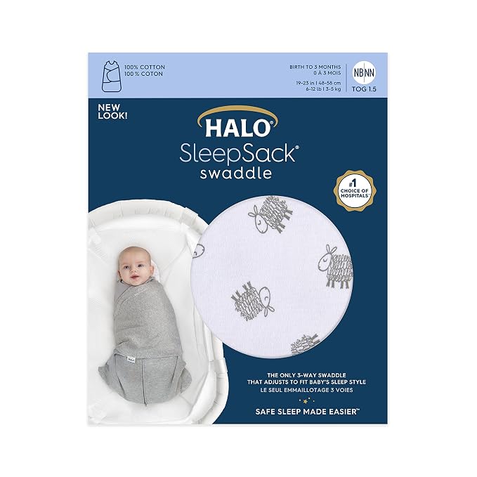 HALO 100% Cotton Sleepsack Swaddle, 3-Way Adjustable Wearable Blanket, TOG 1.5 - Image 5