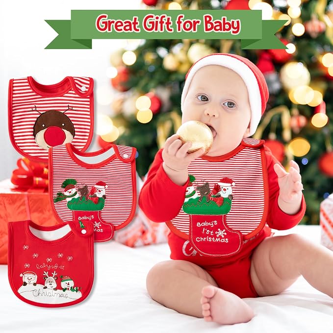 3Pcs Christmas Baby Cotton Bibs - Image 4