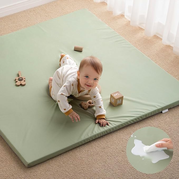Blissful Diary Vegan Leather Baby Play Mat, 50x50 Thicken Foam Cushioned & by ForEveryBabysBetterLife