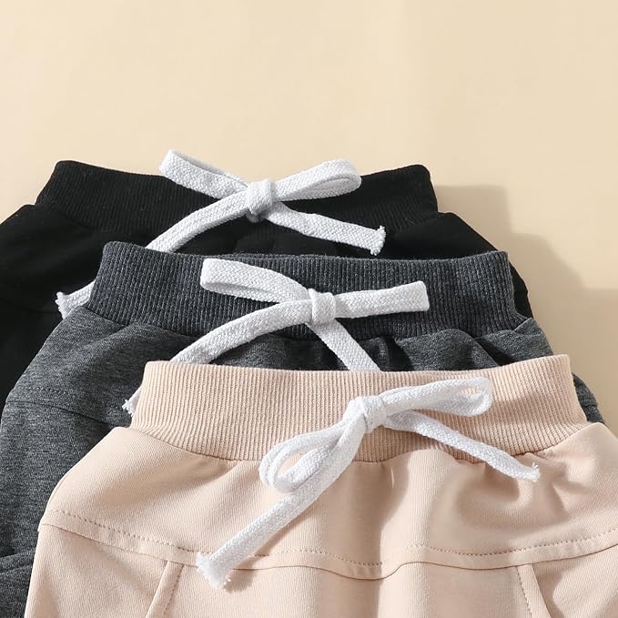 Sejardin Toddler Baby Boy Girl Pants 3 Pack Solid Color Elastic Waist Jogger - Image 4