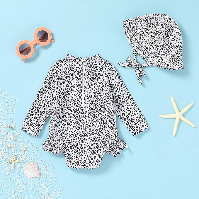 Infant Baby Girl Swimsuit One-Piece Long Sleeve Rash Guard - Image 3