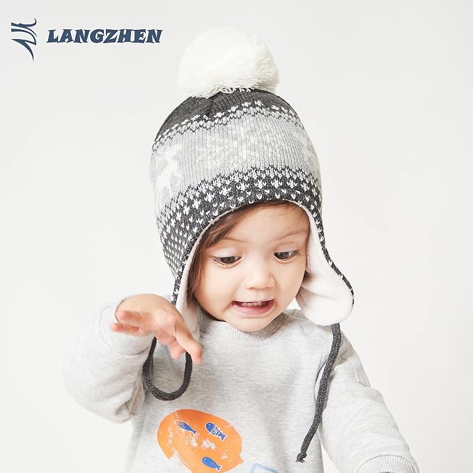 LANGZHEN Toddler Kids Infant Winter Hat, Earflap Knit Warm Cap Fleece Lined - Image 2