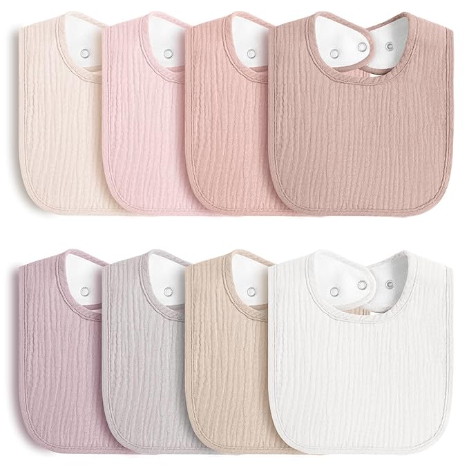 8-Pack Baby Muslin Bibs, Soft Cotton Drool Bibs by MairMore