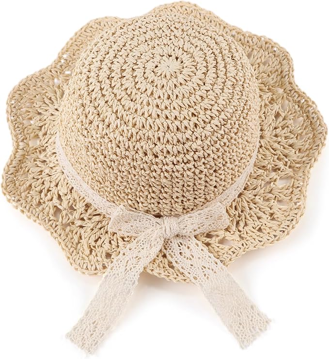 Baby Girl Straw Hat Outdoor Baby Sun Protection Hats Summer Bowknot Beach Cap - Image 2