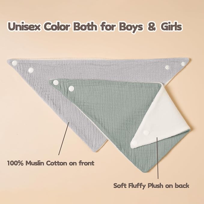 Susurration Muslin Baby Bibs 10Pack Baby Bandana Drool Bibs Soft Adjustable - Image 6