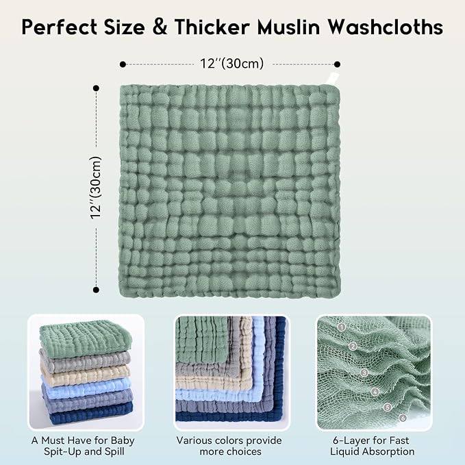 Muslin Baby Washcloths 6 Pack, 100% Cotton Wash Cloths - Image 3