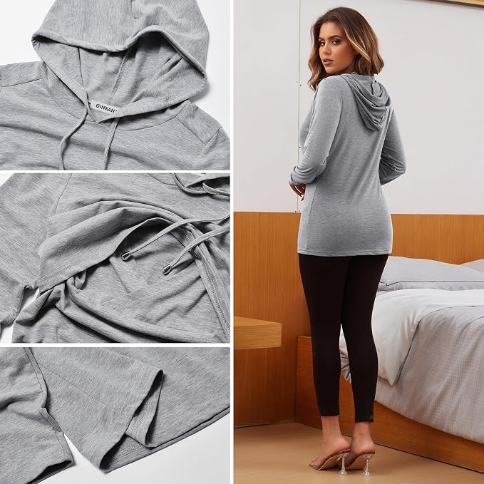 GINKANA Women's Nursing Hoodie Sweatshirt Long Sleeves Breastfeeding Maternity - Image 6