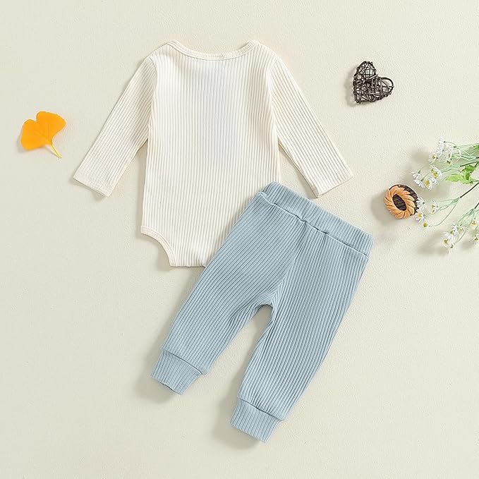 fhutpw Baby Boy Clothes 3 6 12 18 Months Ribbed Knitted Long Sleeve Romper and - Image 3