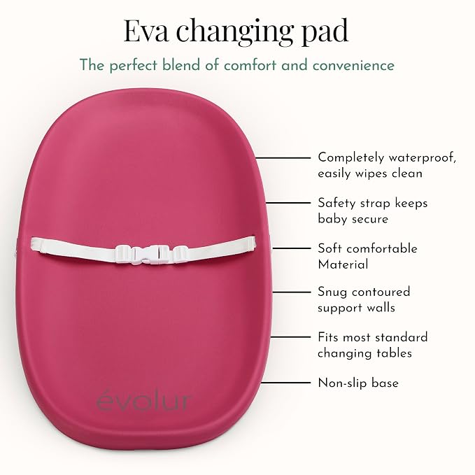 Evolur Eva Baby Changing Pad in Fuschia Pink, Lightweight and Portable Changing - Image 5