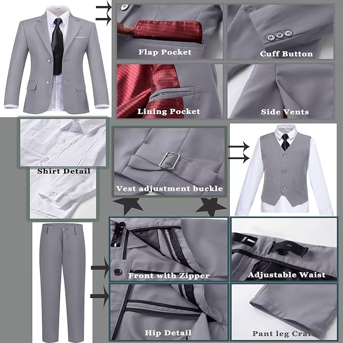 Boys Suit Set Slim Fit Kids Formal Suits Toddler Tuxedo Wedding Prom Classic - Image 4
