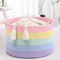 67L Rainbow Storage Basket for Organizing, Cotton Rope Woven Blanket Basket by Degeyoyo