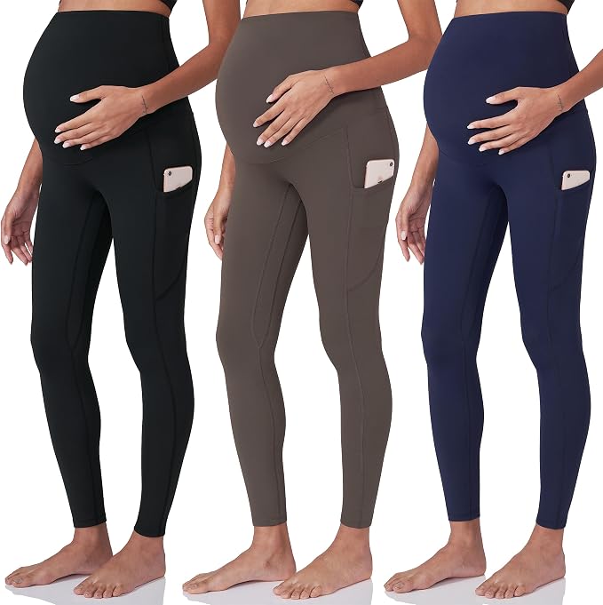 POSHDIVAH 3 Pack Women's Maternity Workout Leggings Over The Belly Pregnancy by Poshdivah