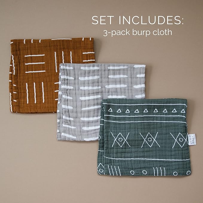 Mebie Baby Burp Cloths, Printed 3-Pack, Muslin Burp Cloth Set - Image 7