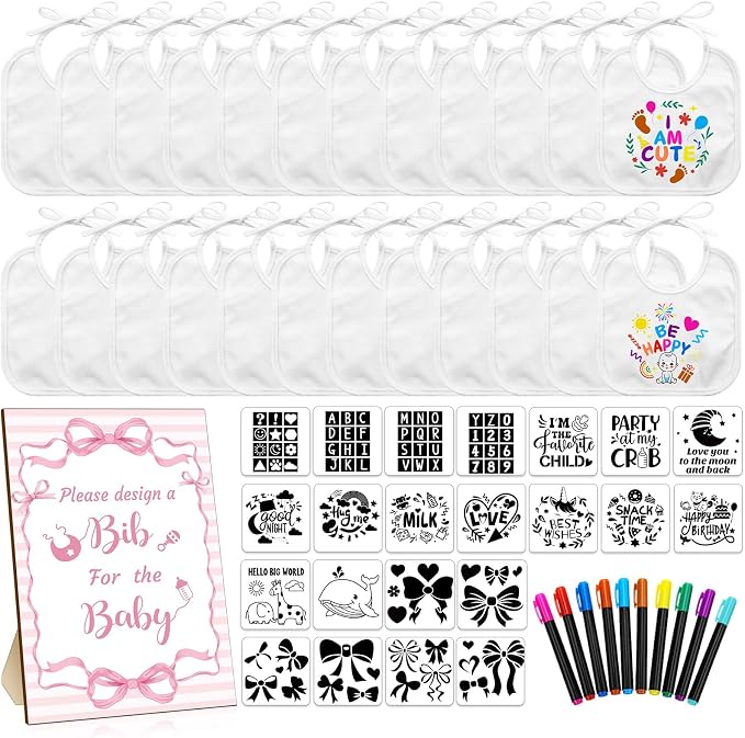 Newwiee 55 Pcs White Bibs for Baby Decorating Design a Bib Decorate Plain by Newwiee