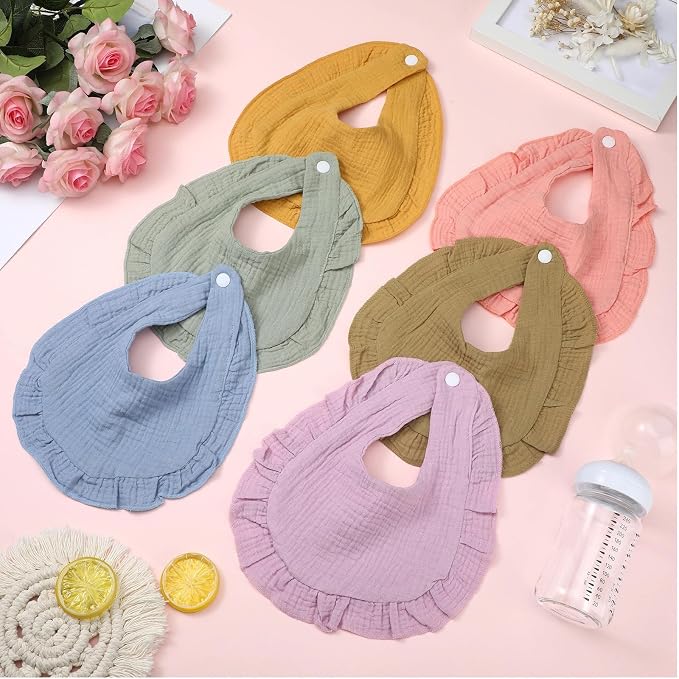 Seematn 10 Pcs Baby Muslin Bibs Drool Bibs Bandana Ruffle Soft Cotton - Image 5