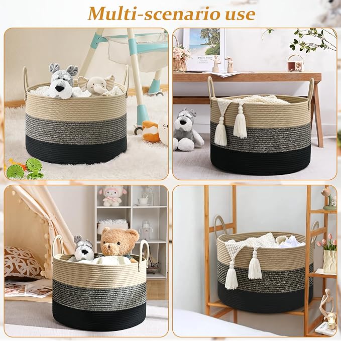 67L Storage Basket for Organizing, Cotton Rope Woven Blanket Basket, Toy - Image 6
