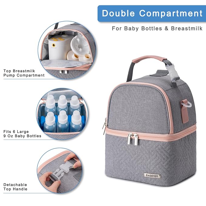 Breastmilk Cooler Bag with Ice Pack Fits 6 Baby Bottles up to 9 Ounce, Breast - Image 3