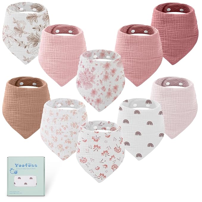 Yoofoss Muslin Baby Bibs 10 Pack 100% Organic Cotton 6-Layer Soft Absorbent by YOOFOSS