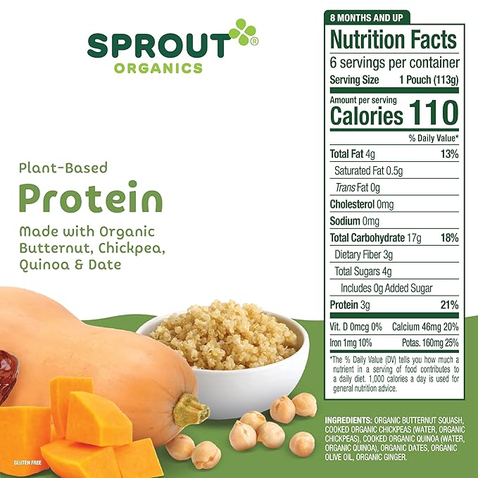Sprout Organic Baby Food Pouches Stage 3 Plant Powered Protein, Butternut - Image 2