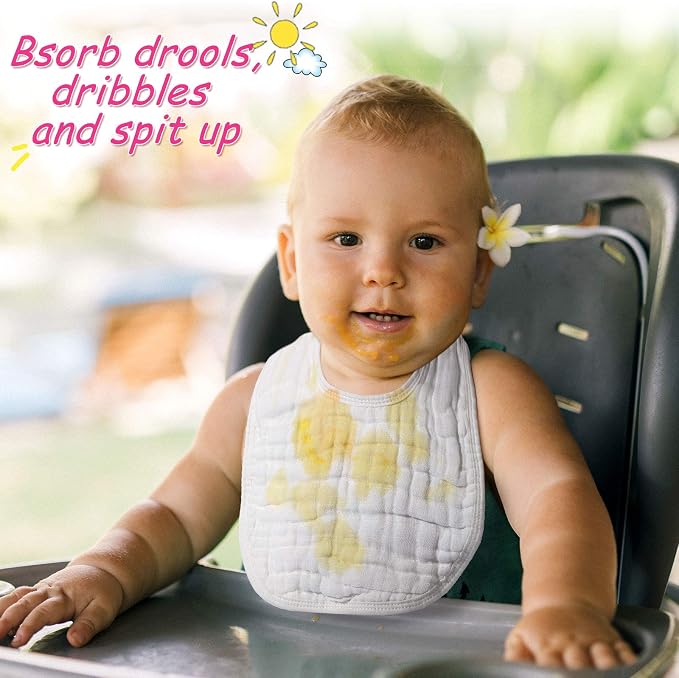 Tatuo 10 Pcs White Muslin Baby Bibs - Image 5