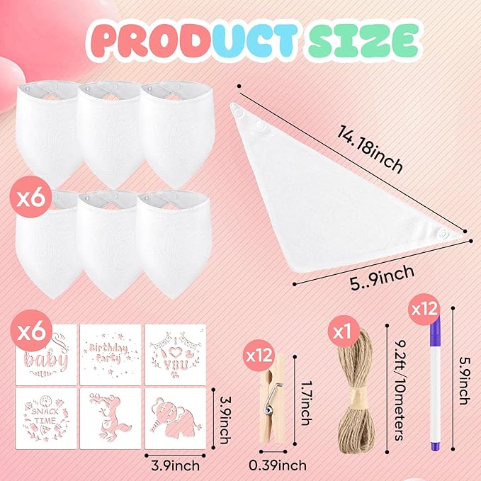 NACHLYNN 37 Pcs White Baby Bibs Baby Shower Games Set Including 6 Blank Baby - Image 2