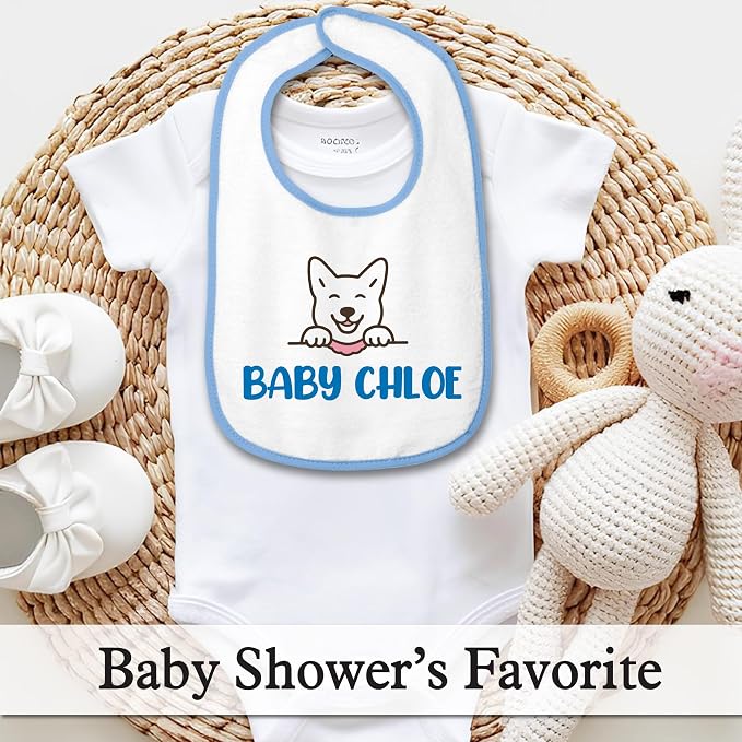Personalized Baby Bib – Soft Cotton Terry, Cute Jindo Dog Design - Image 5