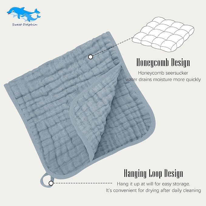SWEET DOLPHIN 12 Pack Muslin Burp Cloths Large 100% Cotton Burping Clothes - Image 7