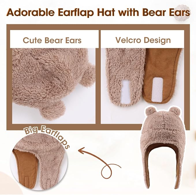 Bear Baby Winter Hat Toddler Earflap Beanie Unisex Infant Snow Cap Warm Fleece - Image 4