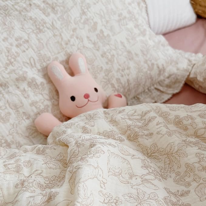 BuLuTu 100% Cotton Muslin Kids Toddler Pillowcase Standard Size, Cute Rabbit - Image 7