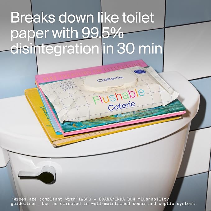 Coterie Flushable Wipes for Sensitive Skin, Hypoallergenic, 99% Water, - Image 2