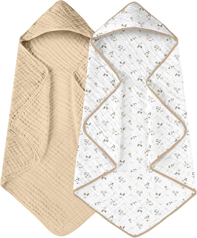 Yoofoss Hooded Baby Towels for Newborn 2 Pack 100% Muslin Organic Cotton Baby by YOOFOSS