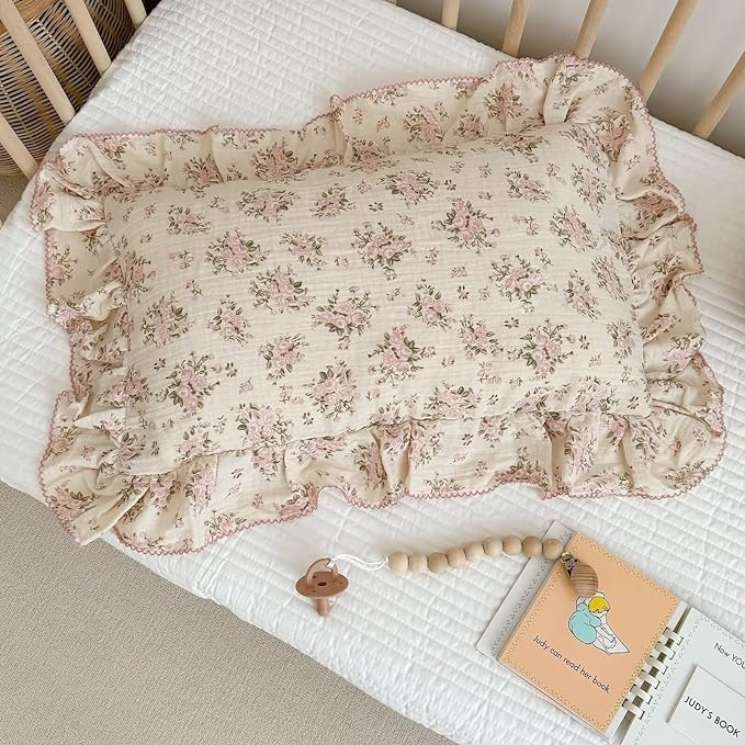 BuLuTu Cotton Muslin King Pillow Case, Chic Shabby Pink Floral Print Pillowcase by BuLuTu