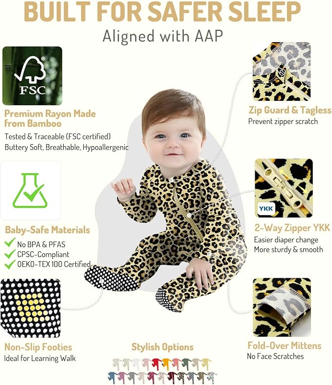 HAPIU Rayon from Bamboo Baby Footed Pajamas, 2 Way Zipper YKK, Footie - Image 2