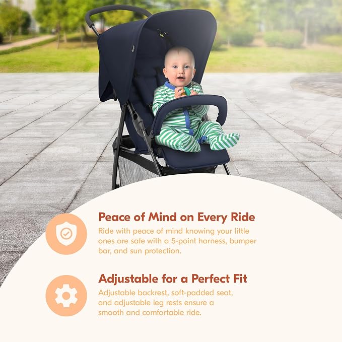hauck Lightweight and Compact Travel Baby/Toddler Foldable Stroller, Dark Blue - Image 3