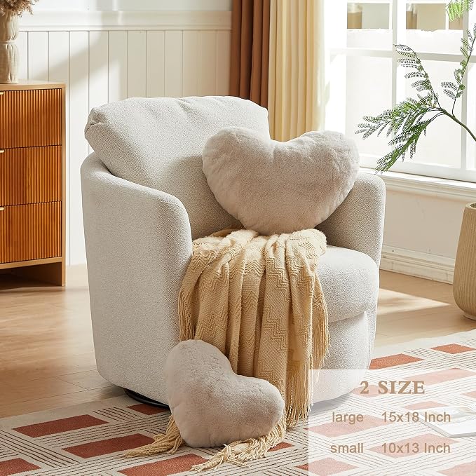 EastTree Beige Heart Shaped Pillows, Ultra Soft Extra-Large Fluffy Love Throw - Image 2