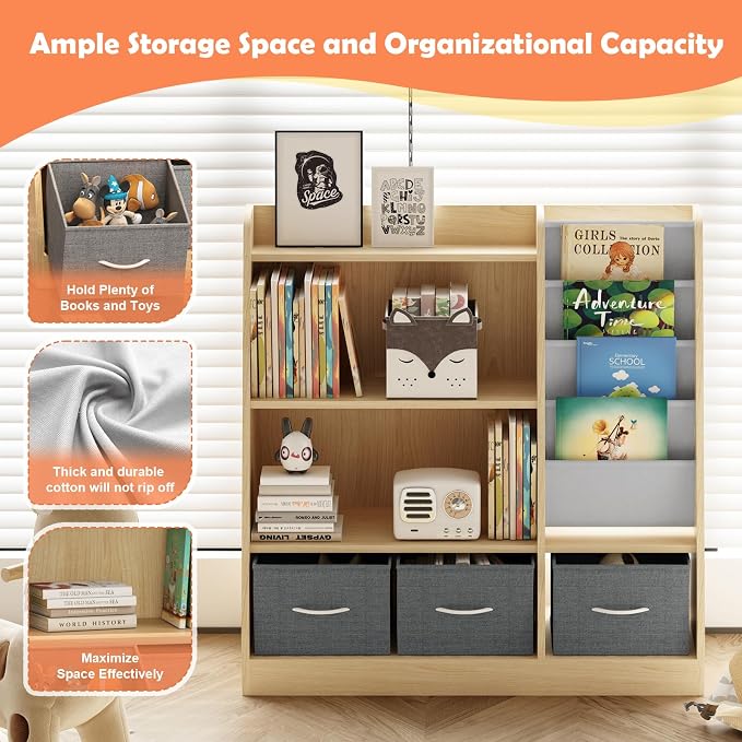 Kids Bookshelf Wood Montessori Toy Storage Organizer Cabinet Shelf Child - Image 7